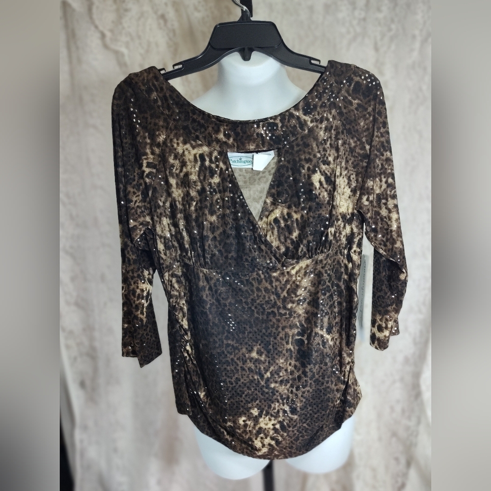 Patchington Brown Cream sexy Top W/Bling  NWT